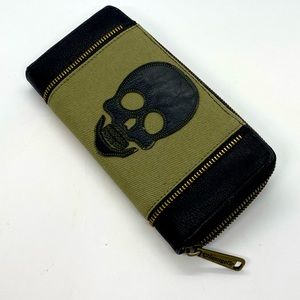 Loungefly Wallet Olive Green Twill Black Skull